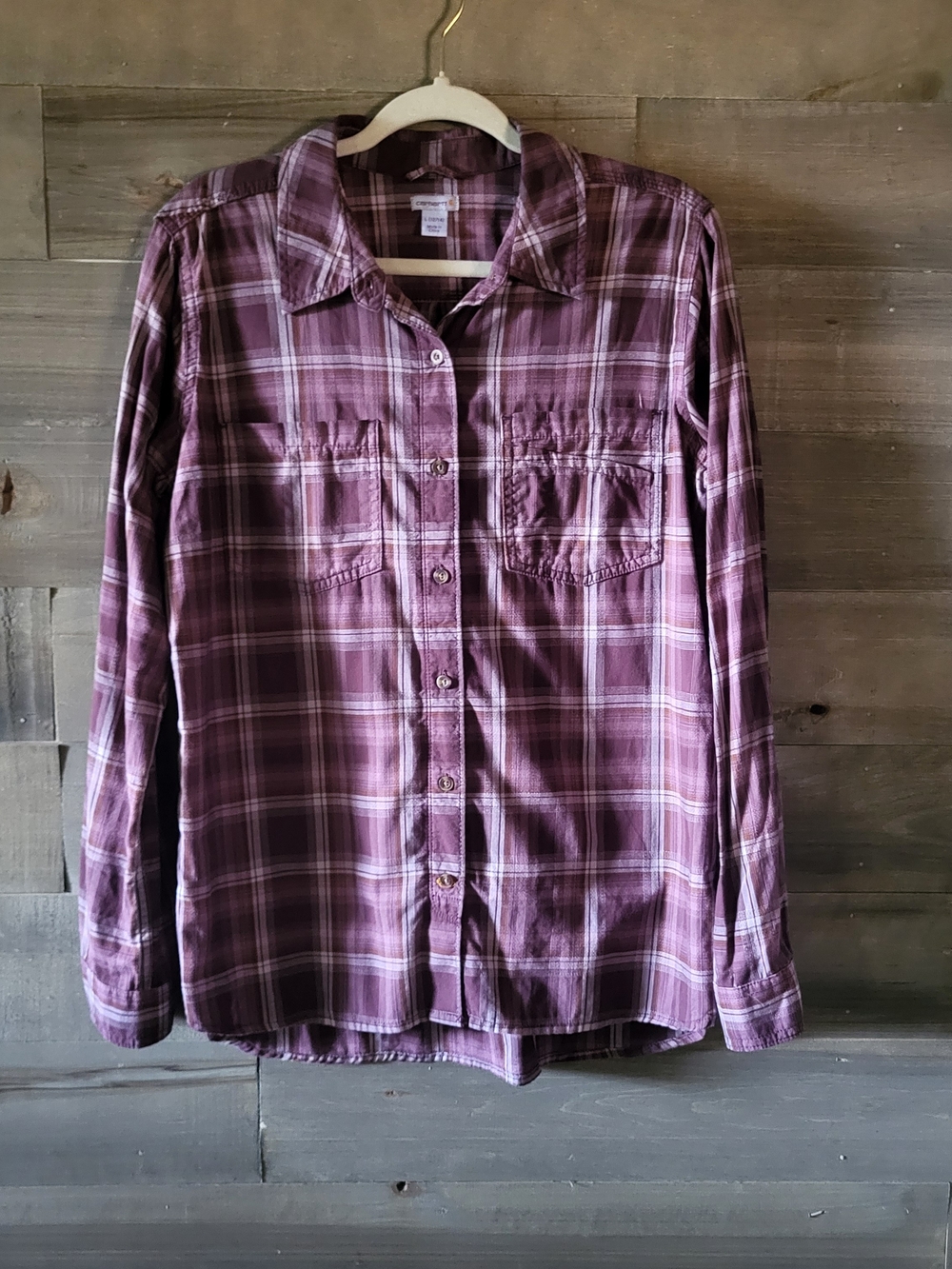 Carhartt Women's Purple Plaid Button-Down Shirt Size L